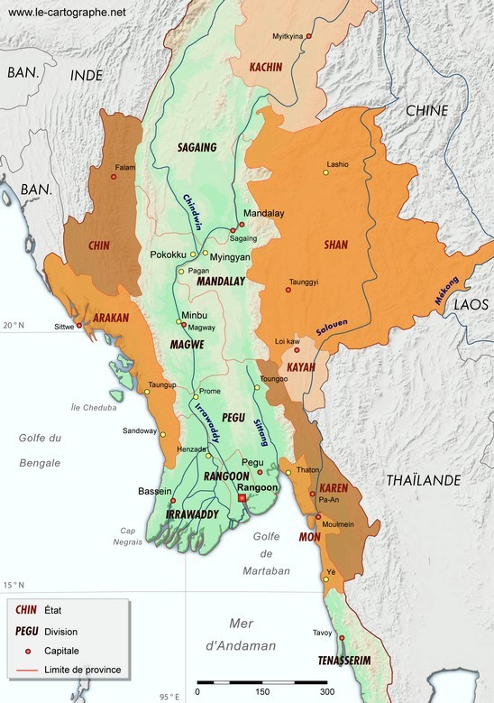 Carte - Division administrative du Myanmar