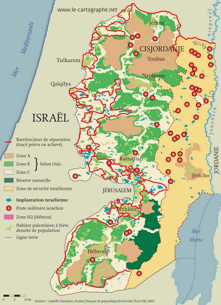 Carte : Le morcellement de Palestine en 2005