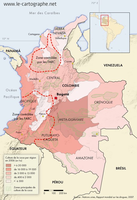 Carte : La Colombie, haut lieu de production de la cocaïne
