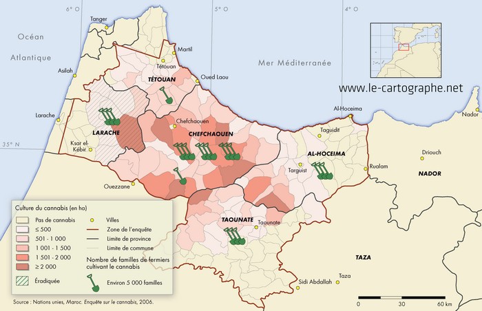 Carte : La culture du cannabis, une activité répandue au nord du Maroc