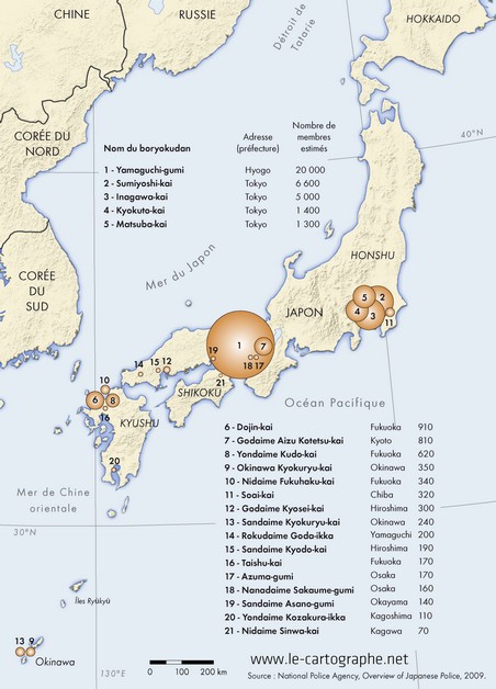 Carte : Les clans mafieux au Japon