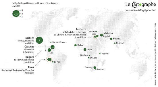  Carte - Les plus grands mégabidonvilles en 2005