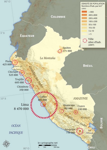 Carte - La densité de population au Pérou