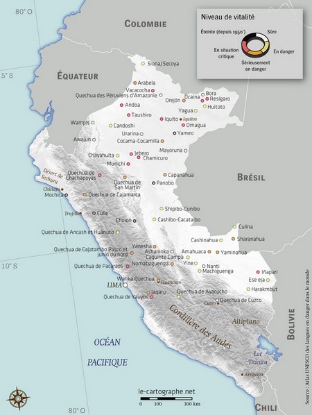 Carte - Niveau de vitalité des langues au Pérou