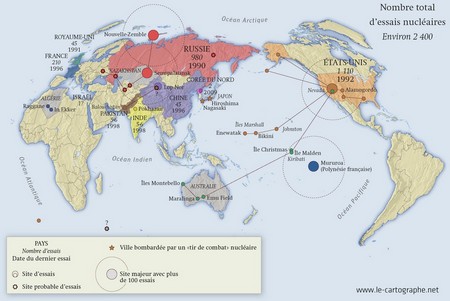 Carte : Les essais nucléaires dans le monde