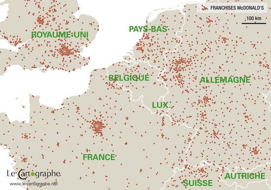 Carte : Les implantations des franchises McDonald's au cœur de l'Europe, en 2011