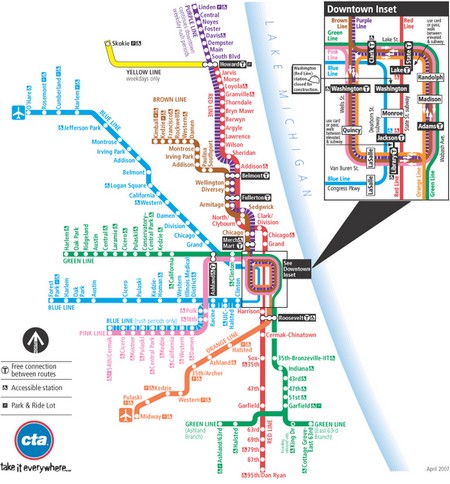 Carte : Plan du métro de Chicago (Etats-Unis)