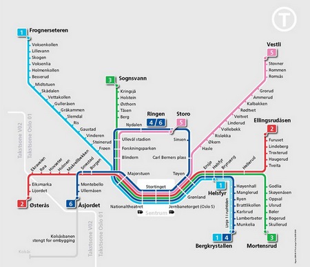 Carte : Plan du métro d'Oslo (Norvège)