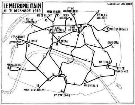 Carte : Plan du métro parisien en 1914