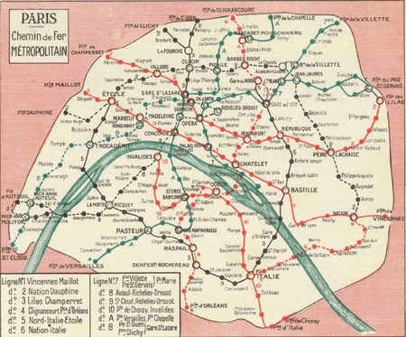 Carte : Plan du métro parisien en 1930