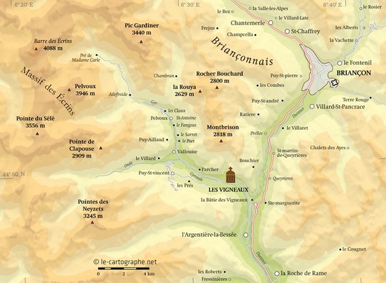 Carte - Les Vigneaux (O5), un village du Briançonnais