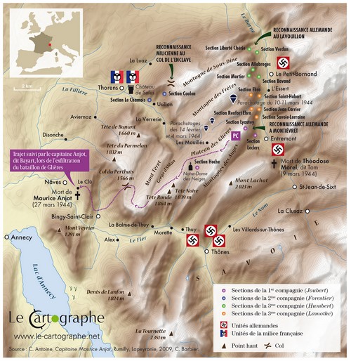 Carte : Le maquis des Glières, Haute-Savoie