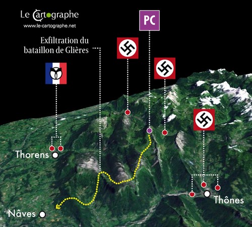 Carte 3D : Le maquis des Glières, Haute-Savoie (31 janvier - 26 mars 1944)