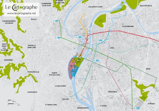 Carte : Vue générale de la presqu'île lyonnaise