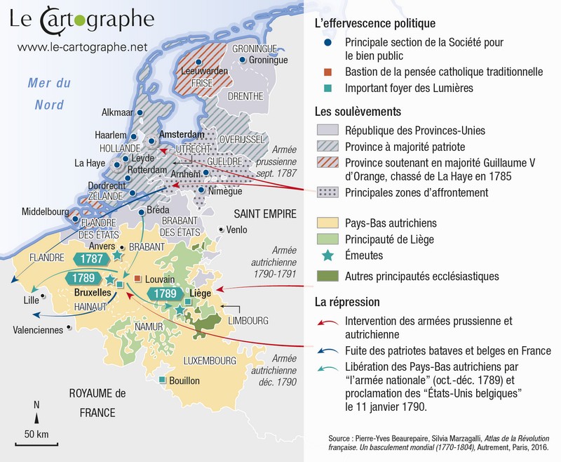Carte : Les insurrections dans les anciens Pays-Bas