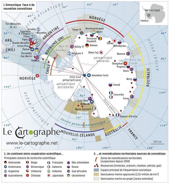 Carte : L’Antarctique  face à de nouvelles convoitises