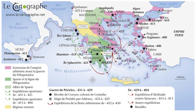 Carte : la guerre du Péloponèse