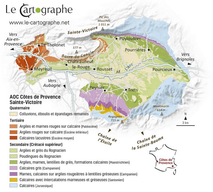 Carte géologique de l'AOC Côtes de Provence Sainte-Victoire
