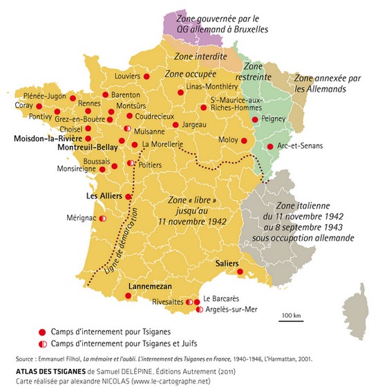 Carte : Les camps d'internement des Tsiganes en France