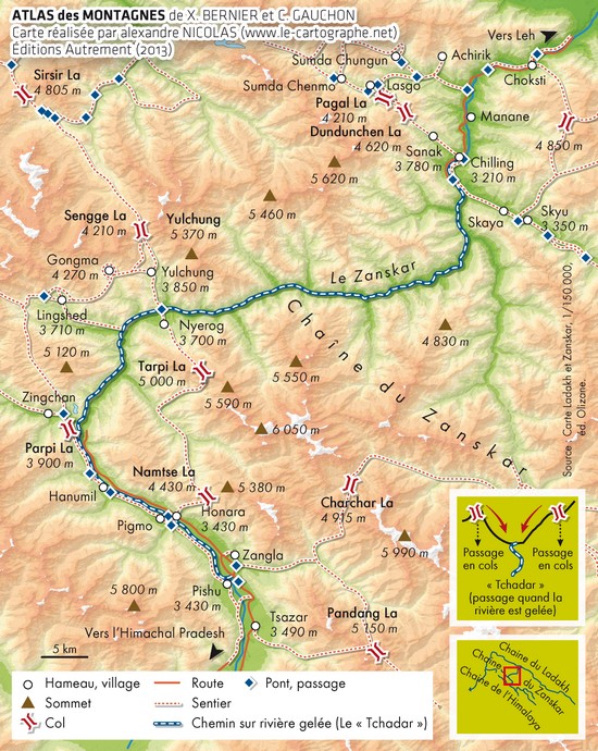 Carte : Les "chemins de la glace" au Ladakh