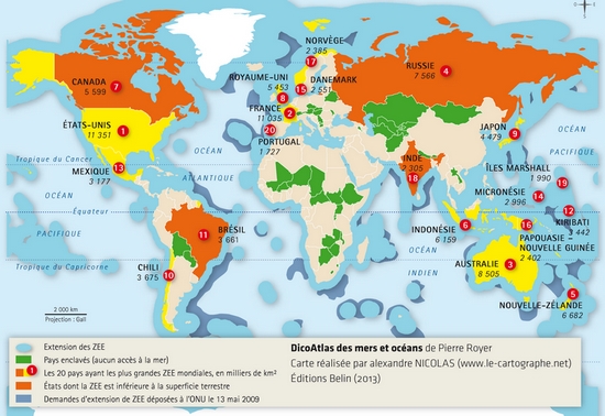 Carte : Les ZEE dans le Monde