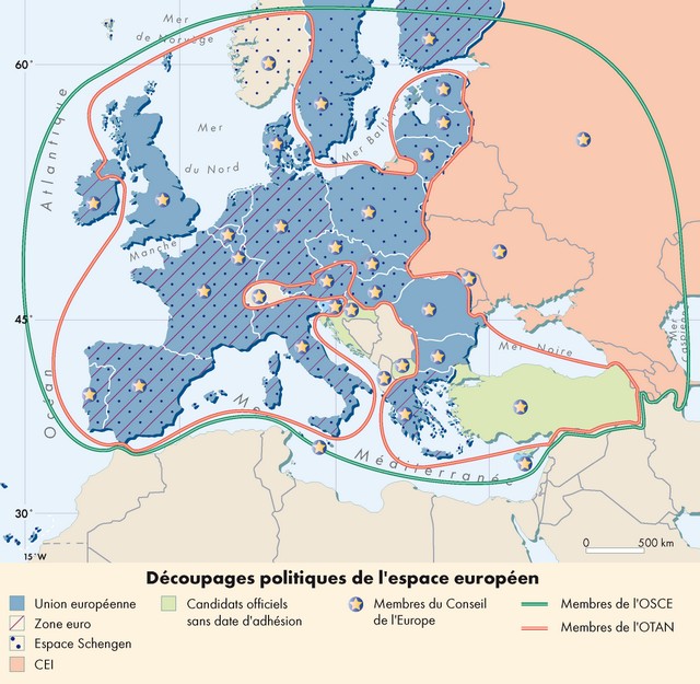 Carte : Les unions à l'intérieur de l'Euroméditerranée 
