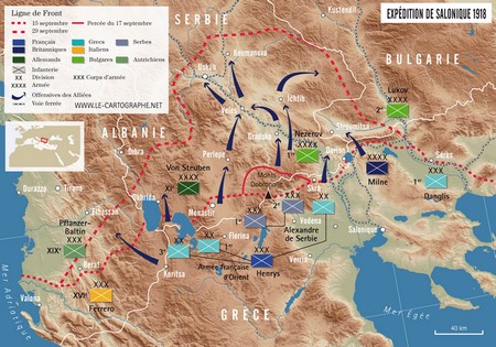 Carte : L'expédition de Salonique, 1918
