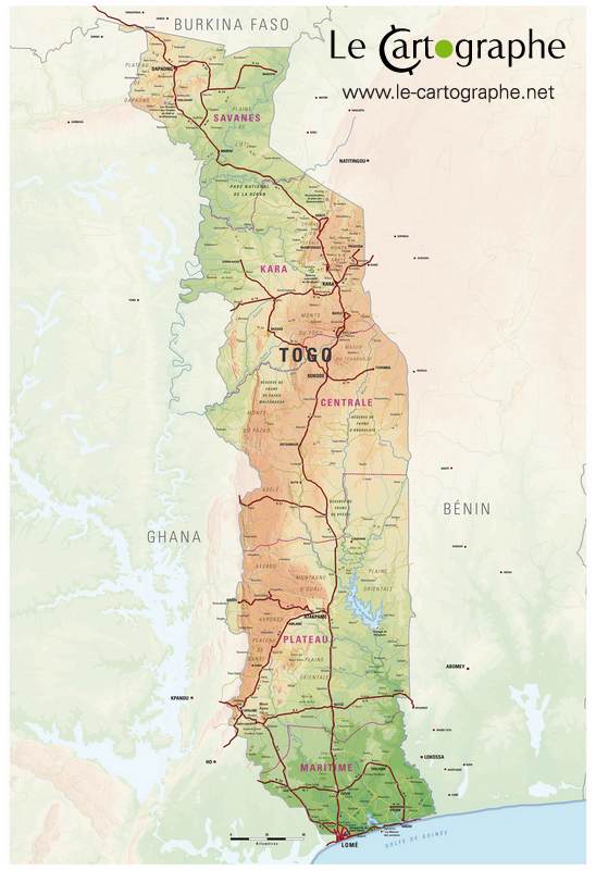 Carte topographique du Togo