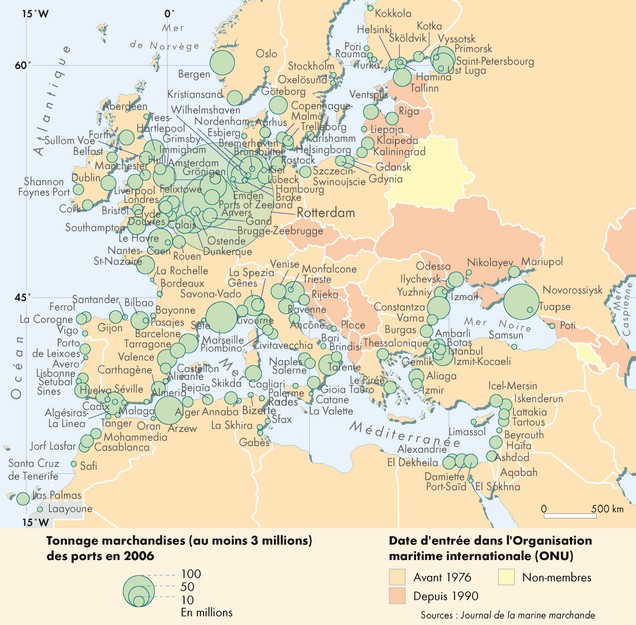 Carte : Le trafic de marchandises dans les principaux ports européens
