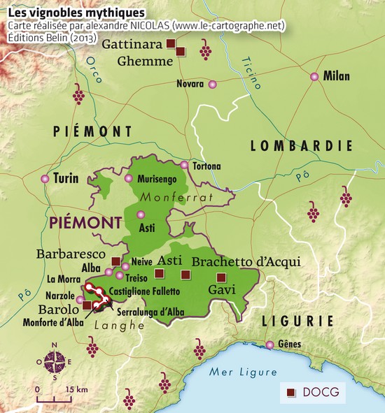 Carte : Les grands vignobles du Piedmont (Italie)