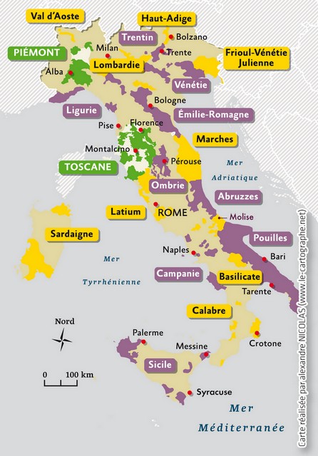 Carte : Les vignobles italiens